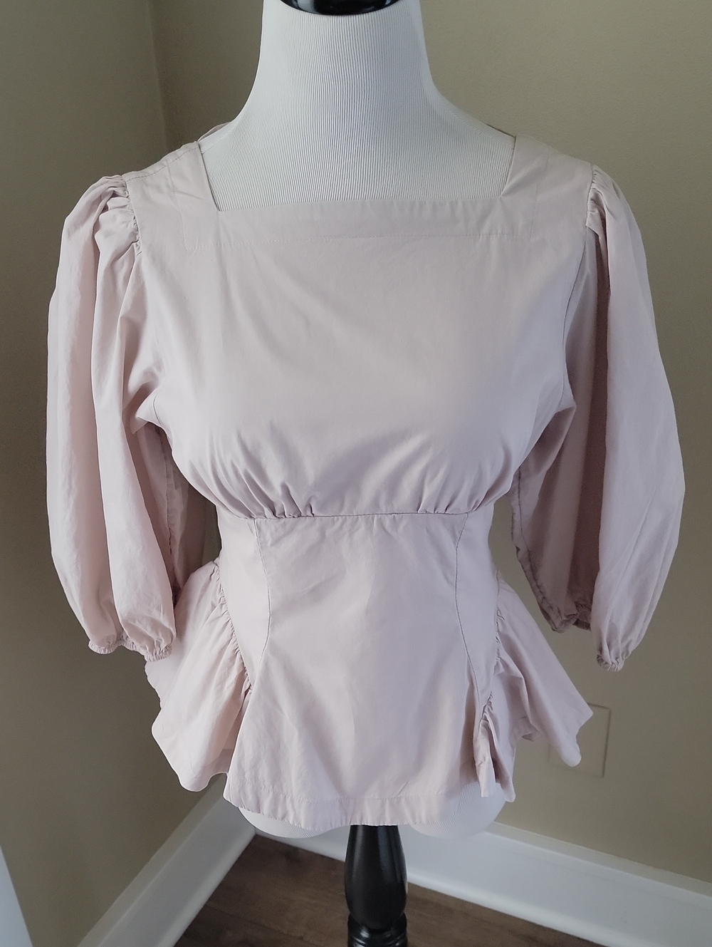 NWOT Sz. S Free People Women's Light Pink Square Neck Peplum Blouse